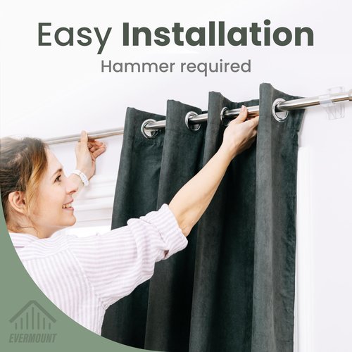 No Adhesive Heavy Duty Curtain Rod Holders with Wide Hook, 5X Stronger Than Adhesive Curtain Rod Hooks,Tension Curtain Rod Bracket for Wall with Pin Guide, Curtain Wall Mount (4 Pack, for 1.25" Rods)
