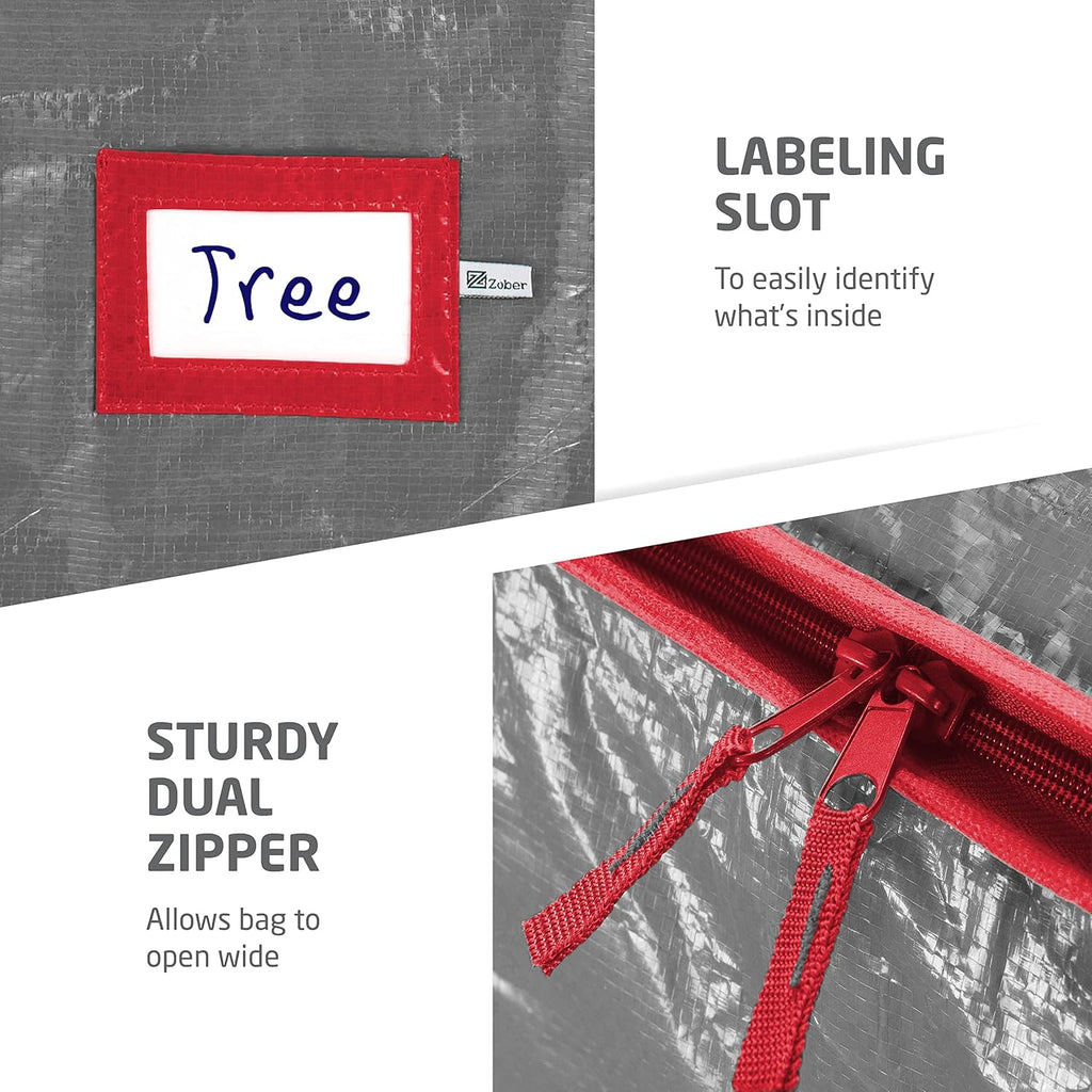 Zober Christmas Tree Storage Bag - Waterproof Protection for 7.5 Ft Trees - Durable Handles & Label Slot - Gray