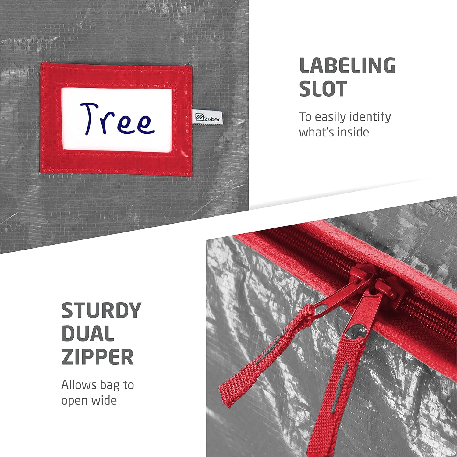 Zober Christmas Tree Storage Bag - Waterproof Protection for 7.5 Ft Trees - Durable Handles & Label Slot - Gray