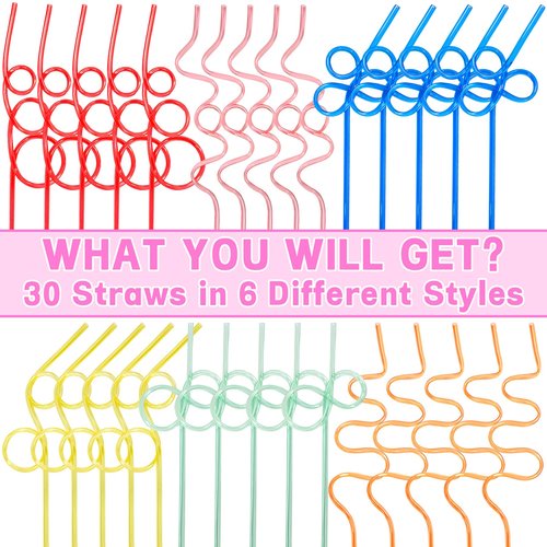Cinco De Mayo Fiesta Party Supplies Decorations-30PCS Crazy Straws for Kids Birthday Party Favors Decor,Reusable Plastic Drinking Straws for Classroom Activities Goodie Bags Stuffers Gift Carnival