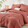 HYMOKEGE Coral Queen Comforter Set - 7-Piece All-Season Luxury Bedding Set with Sheets & Pillowcases
