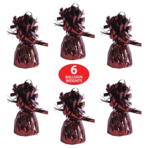 Beistle Metallic Wrapped Balloon Weights, Set of 6 Maroon Party Decorations with Loop, Centerpieces and Table Décor for Birthdays School Team Spirit Graduations Fall Celebrations and Events 6 oz