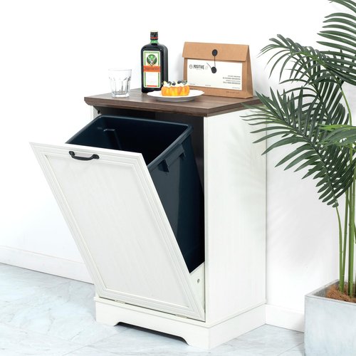 TDLEAYYD 13 Gallons Tilt Out Trash Cabinet, Hidden Trash Can Cabinet Wooden Tilt Out Pet Proof Hidden Trash Bin Cabinet for Kitchen Living Room (White)