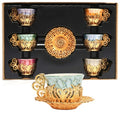 Alisveristime 12 Pc Turkish Greek Arabic Coffee Espresso Cup Saucer Porcelain Set (Gold)