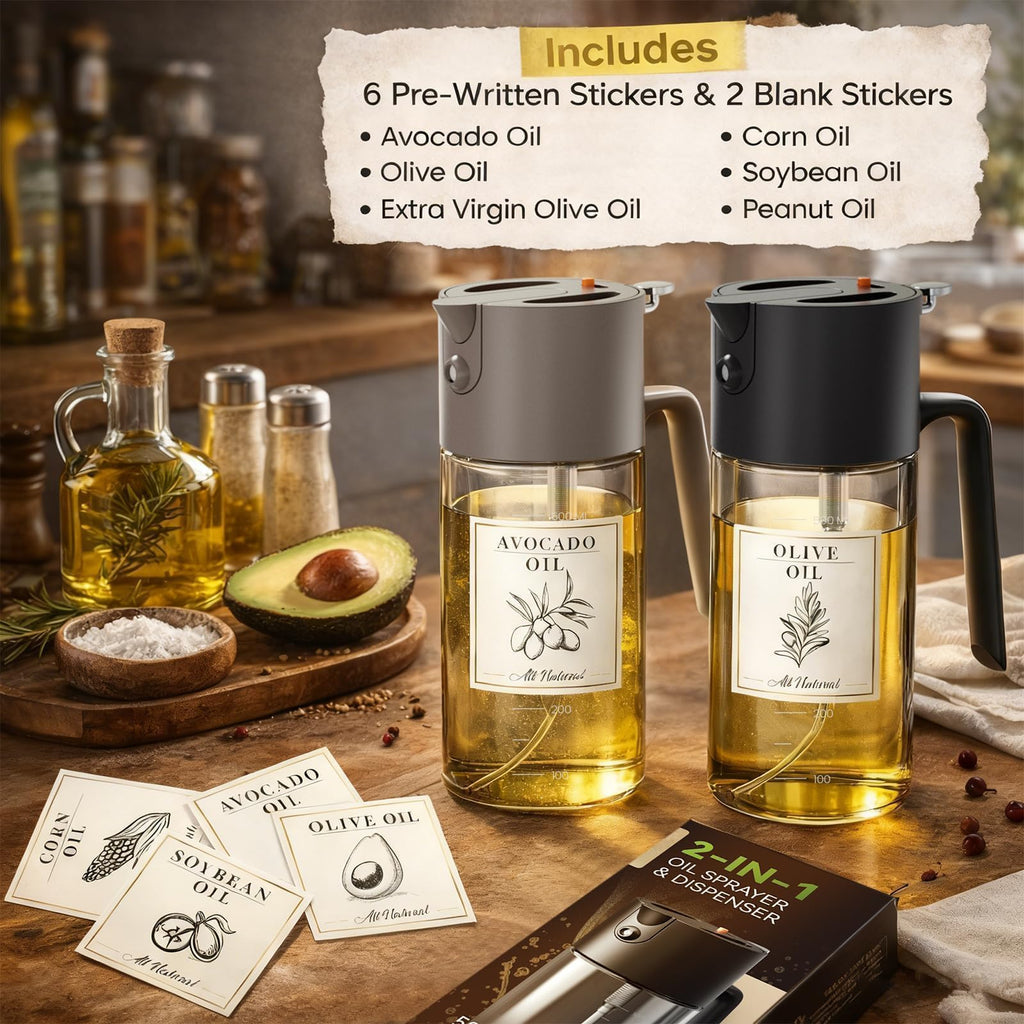 Costop Oil Sprayer for Cooking, 2025 Large Advanced Olive Oil Dispenser Bottle,500ml/17oz Glass Olive Oil Sprayer,2 in 1 Even Spray with Portion Control for Kitchen, Air Fryer, Salad, BBQ - Yellow
