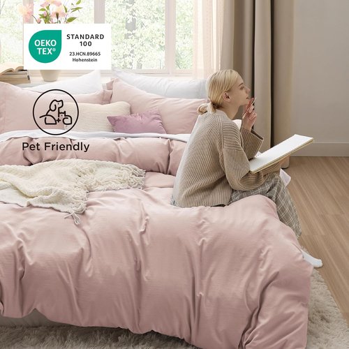 Bedsure King Size Duvet Cover Set - Extra Soft Rose Pink Prewashed Cotton-Like Polyester, 3 Pieces with Zipper Closure
