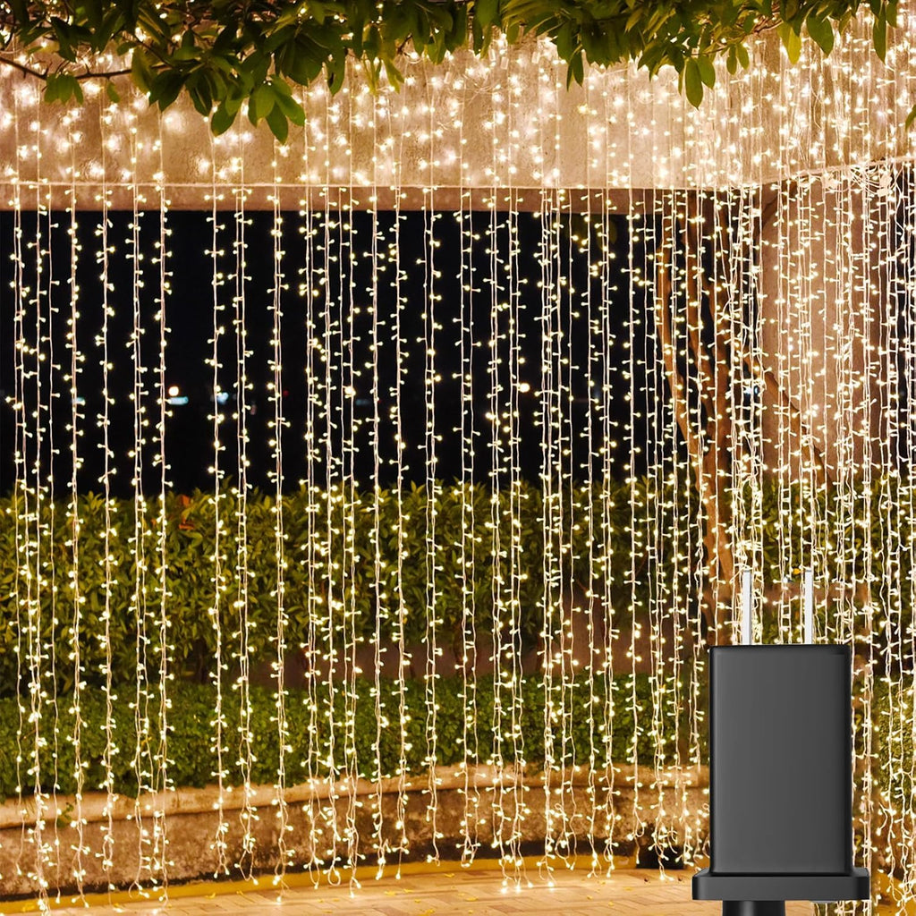 Solhice LED Curtain Lights - 20ft x 10ft Indoor/Outdoor Twinkle String Lights | Warm White Wedding Decor