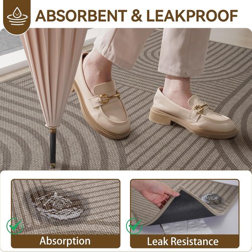 Front Door Mat - Skiennix 17''x30'' Absorbent, Washable, Non-Slip Indoor Doormat | Easy Clean Brown