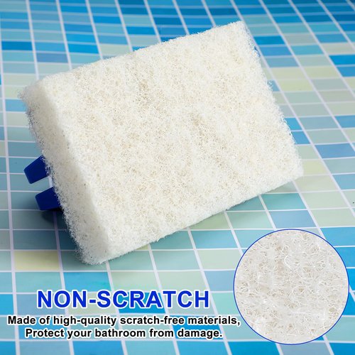 Maxdot 18 Pcs Handled Bath Scrubber Set, 15 Bathroom Scouring Pad 3 Bathtub Scrubber with Handle Non Scratch Soap Scum Remover for Cleaning Sink Shower Tile Swimming Pool Step Corner(Blue and White)