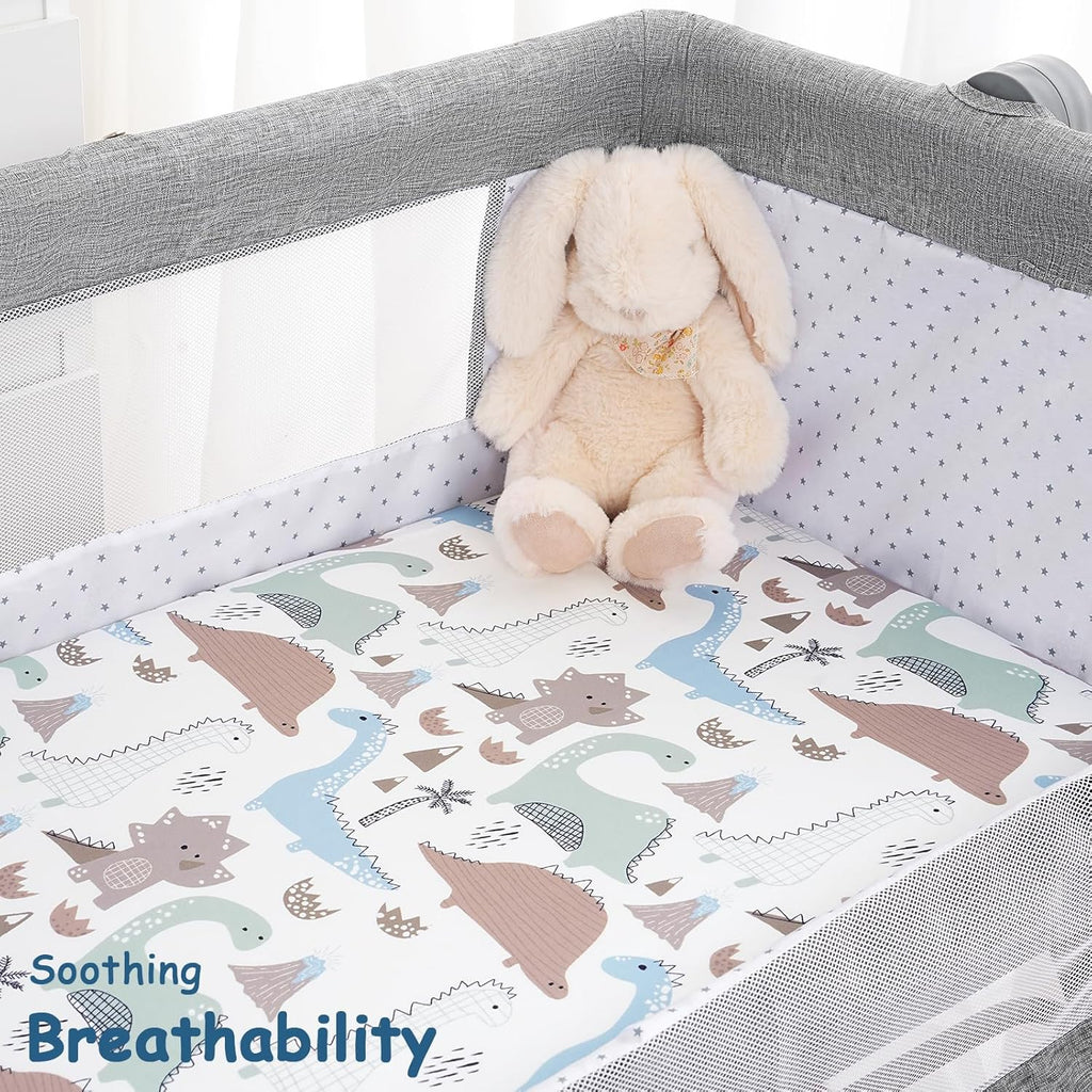Yoofoss Bassinet Sheets - 3-Pack Fitted Sheets for Halo Bassinest & More | Soft, Breathable, Dark Blue & Dinosaurs