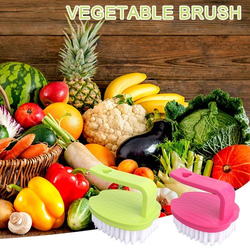 2pcs Vegetable Scrubber Brushes, 8x7x6.5cm/3.15x2.76x2.56in PP Material Fruit and Veggie Brush with Stiff Bristles and Handle for Potatoes Carrots & Fruits (Red & Green)