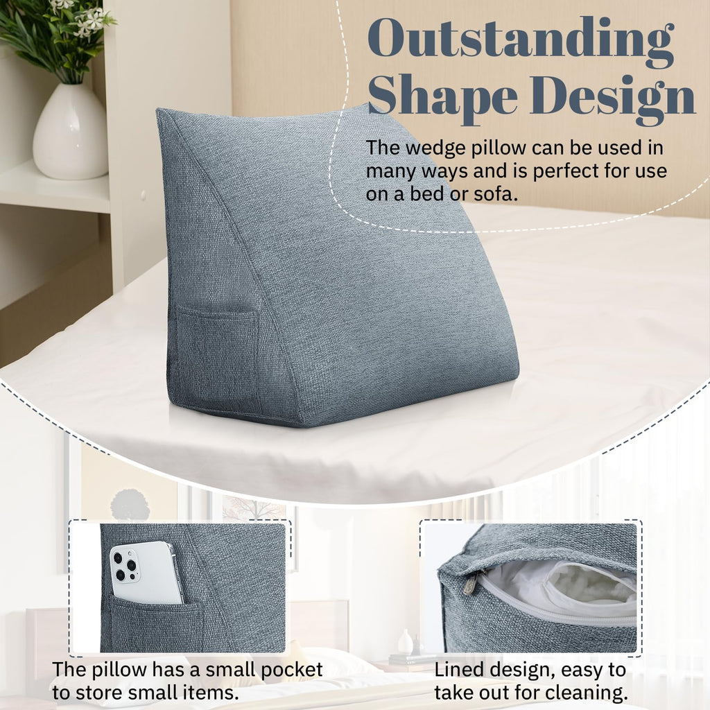 LELEFIDO Wedge Pillow Headboard Reading Pillow Triangular Backrest Support Pillow for Sitting in Bed Positioning Support Pillow for Sofa Daybed Removable Cover