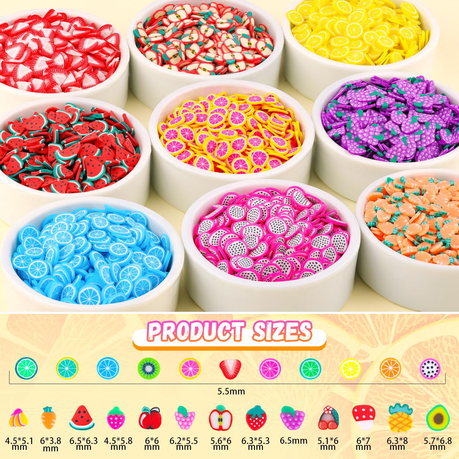 TINKRSTUFF Fruit Slice Polymer Clay Slime Add-Ins - 24-Grid Assorted Fimo Accessories for Nail Art & DIY Crafts