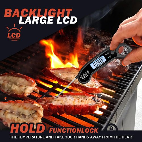 Meat Thermometer Digital, Instant Read Meat Thermometer for Grill and Cooking, with Bottle Opener, Backlight & Calibration Food Thermometer, Kitchen Gadgets for BBQ, Turkey, Candy, Liquids