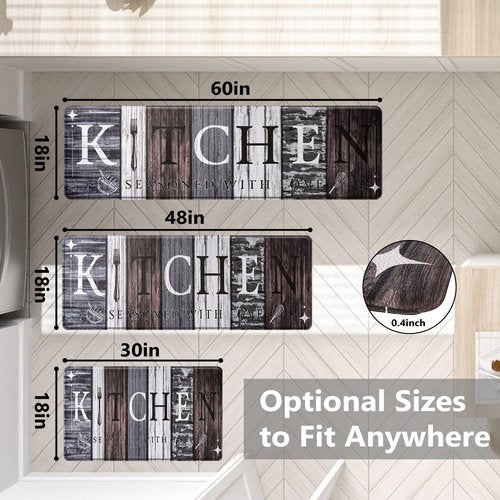 CHICNOOK PVC Farmhouse Kitchen Mats for Floor Set of 3, Wooden Board Theme Kitchen Rugs, Kitchen Rugs Non-Slip Washable, Anti Fatigue Kitchen Mat for Sink Office Laundry,18"x30"+18"x48"+18"x60" Inches