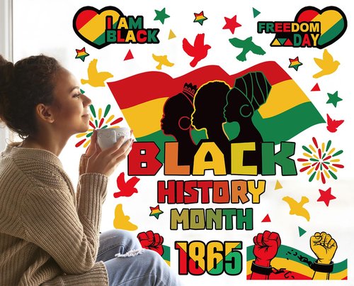 Whaline 8 Sheet Black History Month Window Clings Juneteenth Freedom Day Reusable Window Decals for African American Independence Day Party Supplies