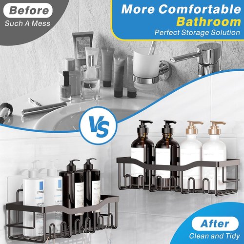 EUDELE Rustproof Stainless Steel Shower Caddy - No Drill Adhesive Organizer | XL Size, Spacious Shelves for Bathroom & Kitchen