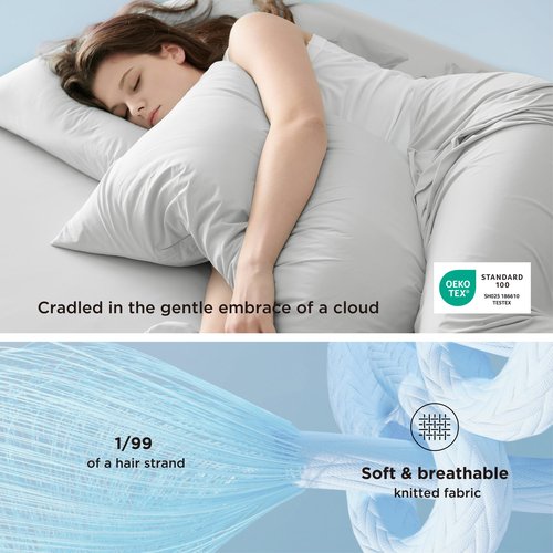 Bedsure Cooling Sheets Queen Size, Cooling Bed Sheets for Hot Sleepers, Chill Cool Sheet, Deep Pocket Up to 18 Inches, Soft & Breathable Queen Sheet Set, 4 Pieces, Grey