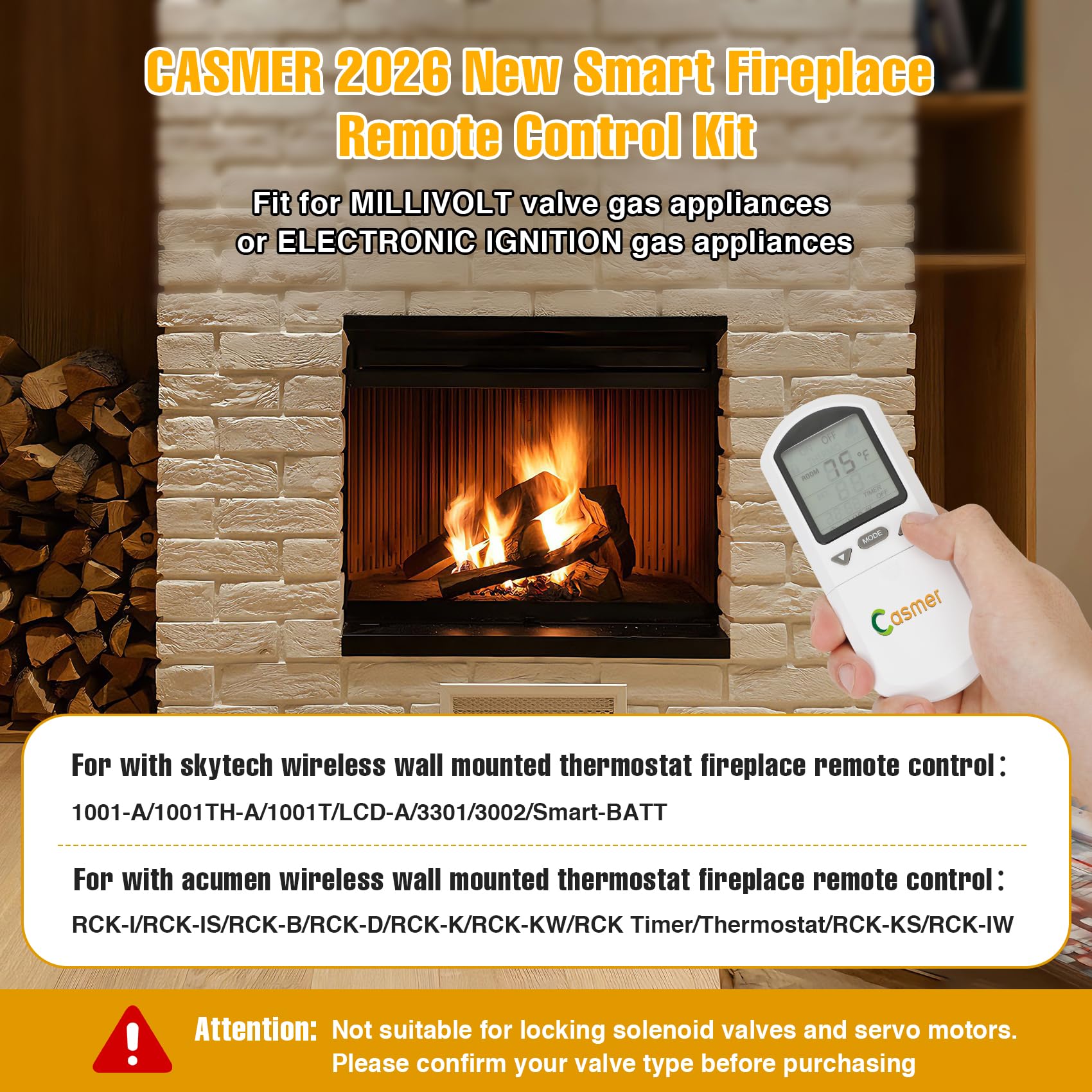 Universal Smart Fireplace Remote Control Kit, Fit skytech 1001-A,1001T/LCD-A,3301,3002,Smart-Batt, durablow TR1003, Acumen RCK, Backlit LCD Large Display, 9-Hour Countdown Timer, for Millivolt Valve