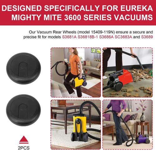 15409-119N Vacuum Rear Wheels for Eureka Mighty Mite 3600 Series Vacuums SC3683, SC3686 and SC3681, Rear Wheels fits Eureka Mighty Mite Parts, 2 Pack