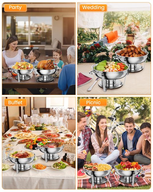 5QT Chafing Dish Buffet Set of 2 Pack, Food Warmers and Servers Round Stainless Steel Chafer with Food & Water Pan, Lid, Frame, Fuel Holder for Catering,Parties and Festivals