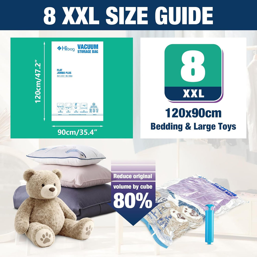 XXL Jumbo Vacuum Storage Bags - 47''X35'' Extra Large for Blankets & Comforters with Hand Pump (8 Pack)