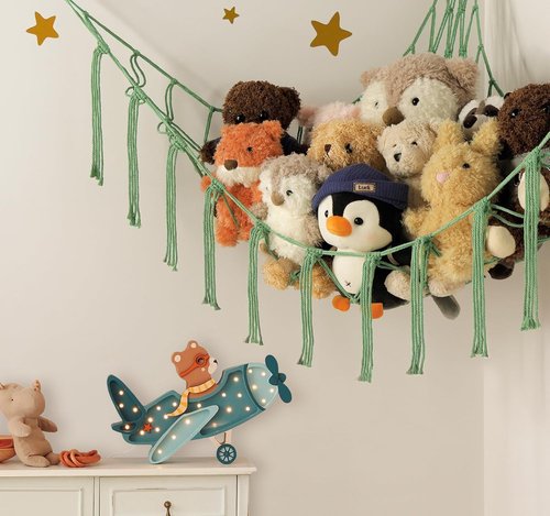 Mirolam Stuffed Animal Hammock - Corner Net Toy Storage Organizer in Matcha Green for Bedroom & Nursery Decor