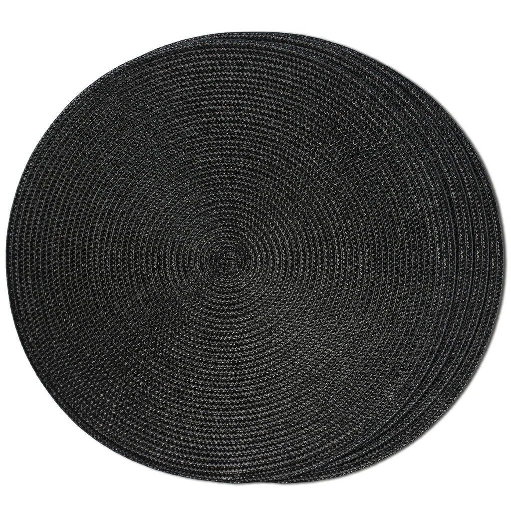 FunWheat Round Braided Placemats Set of 4 Table Mats for Dining Tables Woven Washable Non-Slip Place mats 15inch (Black, 4pcs)