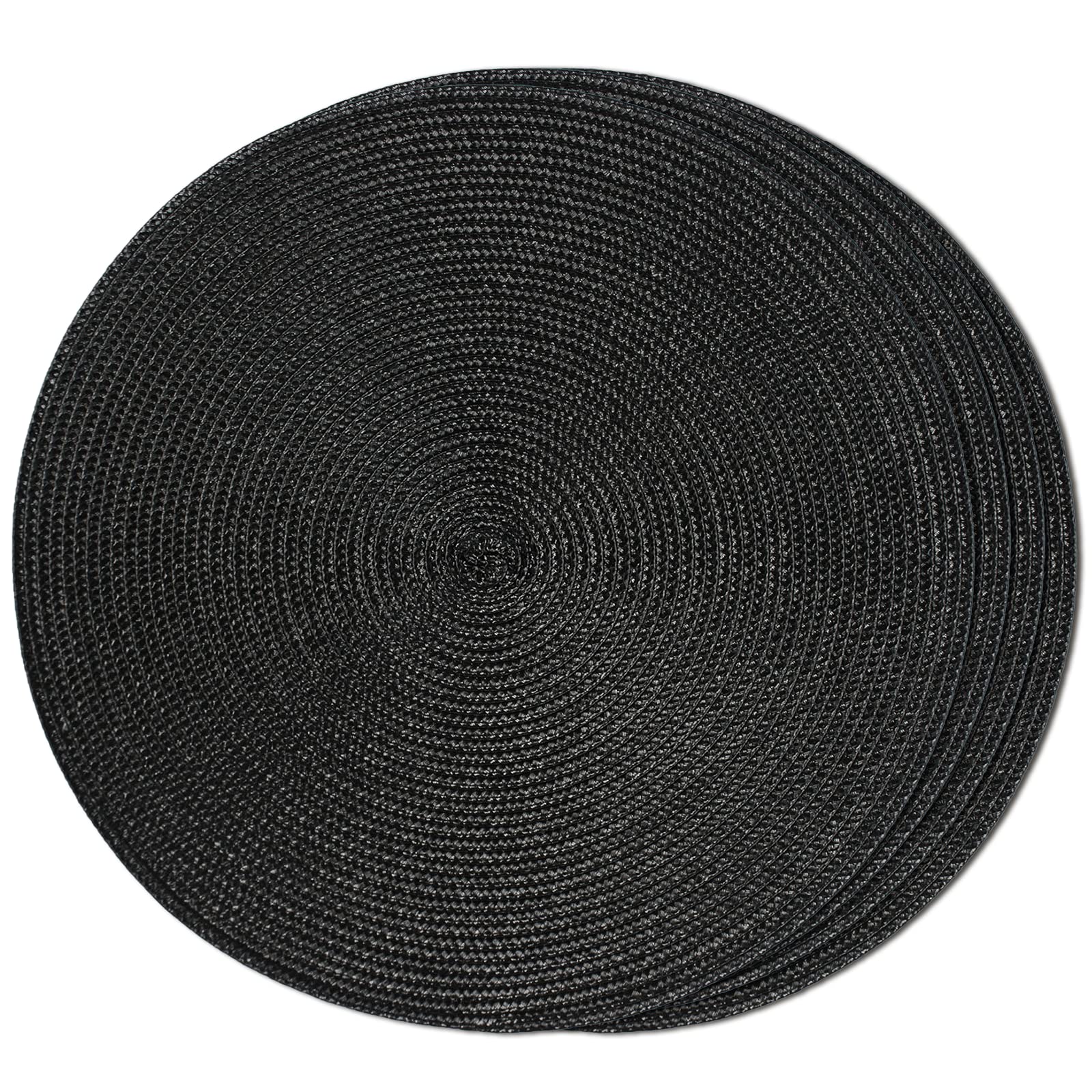 FunWheat Round Braided Placemats Set of 4 Table Mats for Dining Tables Woven Washable Non-Slip Place mats 15inch (Black, 4pcs)