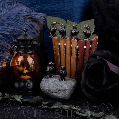 Framendino Mini Resin Crows - 60 Pack Halloween Ravens for Craft Projects & Garden Decor