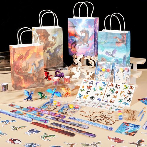 Vanblue 122Pcs Dragon Party Favors Dragon Birthday Party Decorations Goodie Bags Stuffers Fillers Gift Bags for Birthday, Themed Party Supplies Classroom Rewards Gifts for Boy Girls
