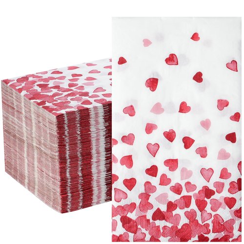 100Pcs Valentines Day Napkins Love Hearts Disposable Paper Napkins Cocktail Napkin for Valentine's Day Engagement Wedding Mother's Day Party Supplies, 13 x 15.7 Inch