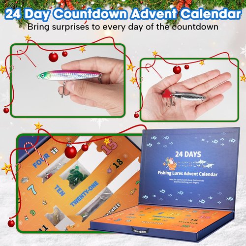 Advent Calendar Fishing 2026 Christmas Countdown 24 Days Fishing Lures Set for Fisherman Adult Men Teen Boys Xmas Surprise Gift