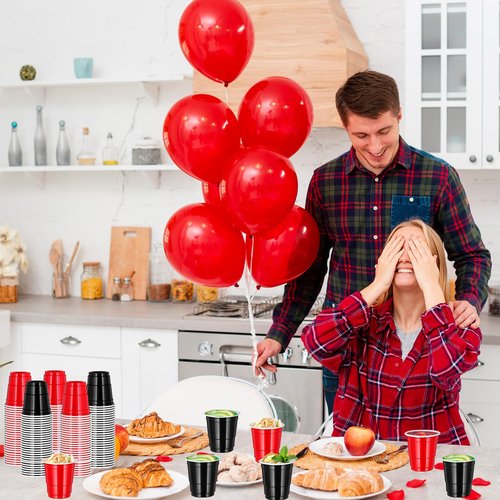 cssopenss 120 PCS Red And Black Shot Glasses Happy New Year Shot Glasses 2 oz red black Shot Cups for Party Wedding Birthday Family Gatherings & Games and Festive Celebrations