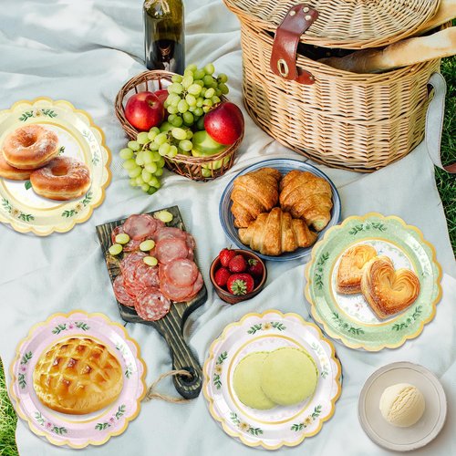 Plceucsrs 48Pcs Floral Paper Plates, 7 Inch Flower Party Plates Floral Disposable Plates for Tea Party, Birthday Baby Shower Garden Wedding Afternoon Decorations, 6 Styles (48, 7 inch)