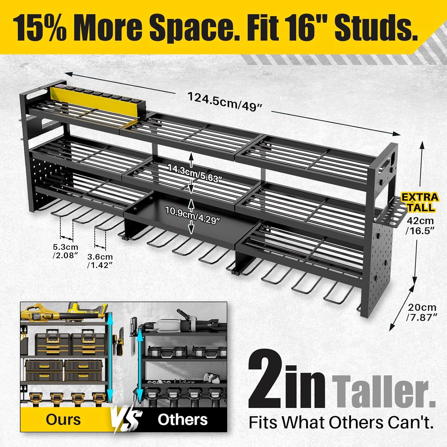 Power Tool Organizer - Wall Mount 8-Outlet Charging Station | Heavy Duty Garage Storage Rack
