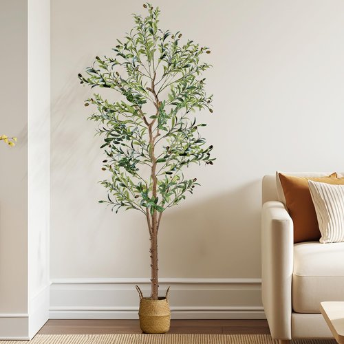 VECELO Artificial Olive Tree 6FT(72inch), Faux Olive Trees in Pot, Tall Fake Plant with Silk Leaves, Realistic Fruits and Dried Moss for Indoor Home Office Decor