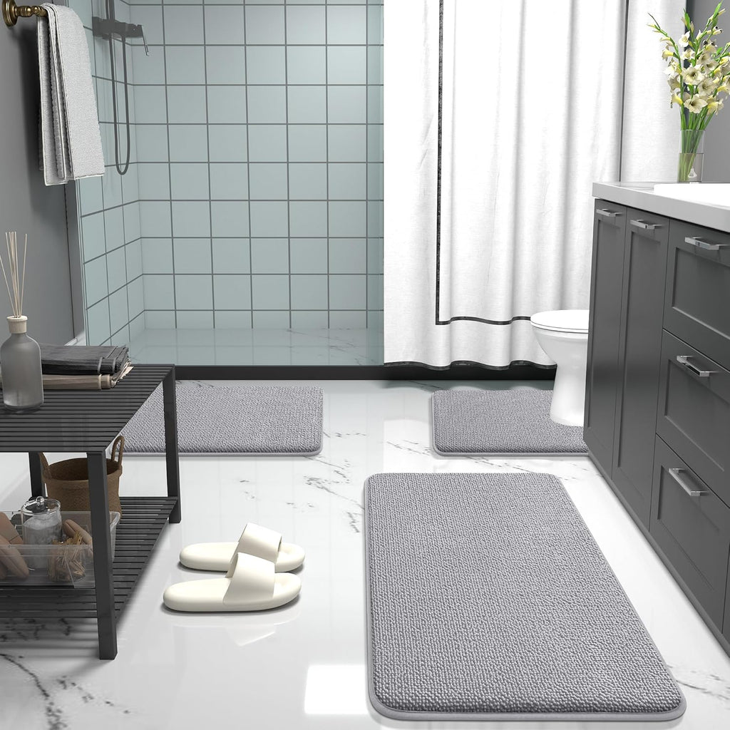 OLANLY Bath Mat Rug - Thick Memory Foam, Extra Soft & Absorbent | Non-Slip, Quick Dry, 30x20, Grey