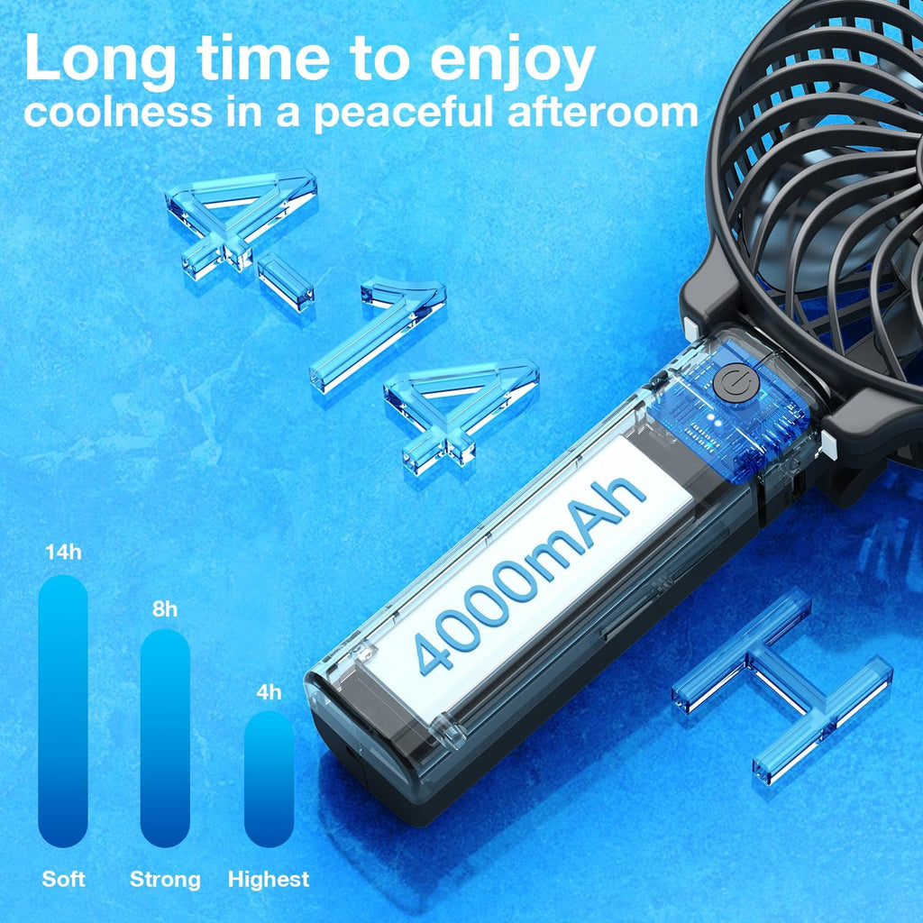 VersionTECH. Portable Handheld Fan - Powerful 4000mAh Battery | 180° Foldable Mini Fan for Travel & Office - Black