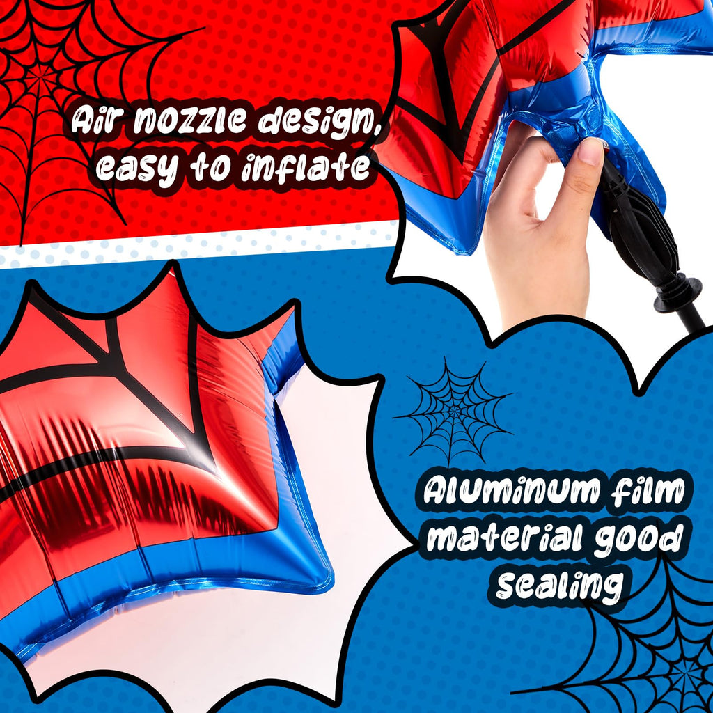 Soulchen 25" Spider Birthday Party Balloon Cartoon Characters Themed Party Decor Foil Large Spider Webs Balloons for Cartoon Carnival Theme Birthday Decorations(6 Pack,Red, Blue)