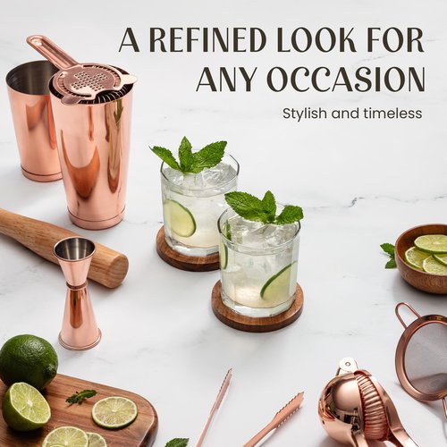 Travel Bartender Kit Bag | Professional 17-Piece Copper Bar Tool Set with Portable Bar Bag and Shoulder Strap for Easy Carry and Storage | Best Travel Bar Set for Home Cocktail Making, Work, Parties