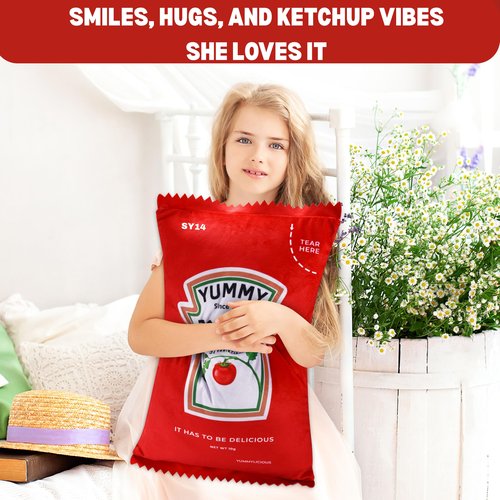 Ketchup Pillow Plush 20"x12" Tomato Room Décor Cute Valentine’s Day Gift Cool Things Ketchup Bottle Stuffed holiday Funny Plushies Palm Pals Food Giant Plush Food Festive Throw Pillows Easter Gift
