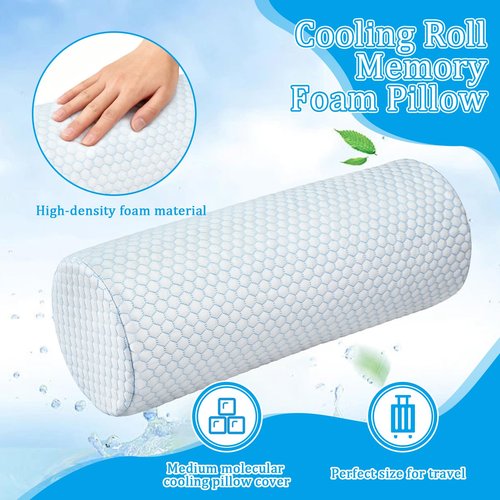 Novabright 2 Pack Cooling Neck Roll Pillow for Pain Relief Memory Foam Round Cylinder Bolster Cervical Round Support Pillow with Washable Breathable Cover for Sleeping(15.8 x 6 Inch)