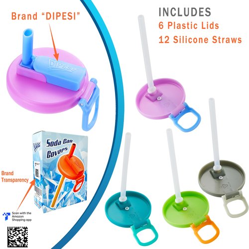 DIPESI 6 pack 6 color Soda Can Lids with Straws, Reusable Silicone Straws Soda Can Covers, BPA-Free,Airtight Seal, Easy to Use, Prevents Spills, Fits Standard Cans.
