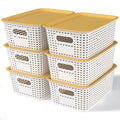 AREYZIN 6-Pack Plastic Storage Bins - Stackable Organizing Baskets with Lids | Small 10.2x7.2x4.1 Inch, White