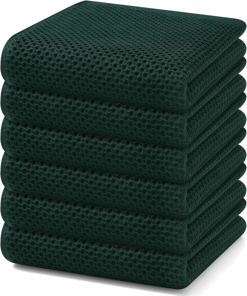 Homaxy 100% Cotton Waffle Weave Dish Towels - Ultra Soft & Absorbent | Quick Drying, 13 x 28 Inches, 6-Pack in Blackish Green
