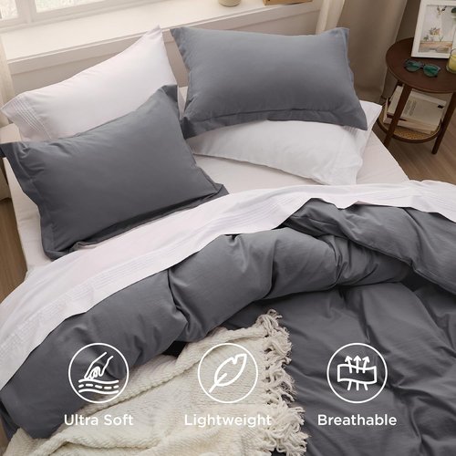 Bedsure King Duvet Cover Set - Oversized Dark Grey 3-Piece Soft Cotton-Like Bedding, 120x98 Inches