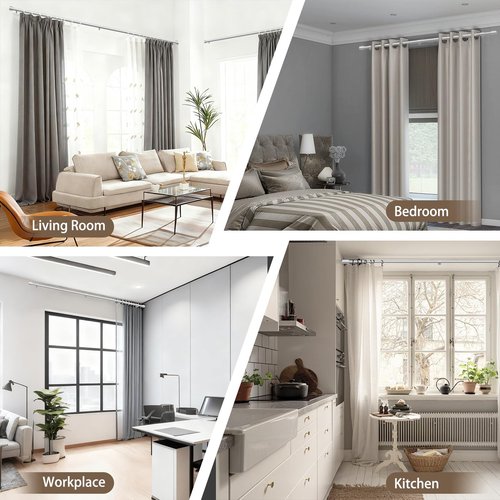 1” Diameter Silver Curtain Rods for Windows, 1 Pack 30-120 Inch Heavy Duty Window Treatment Rods, Long Adjustable Curtain Rod, Fits Most Standard Windows, Suitable for Bedroom, Living Room, Farmhouse