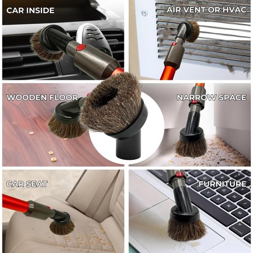 GHAMADE Vacuum Attachments & Brushes for Dyson V7 V8 V10 V11 V15 Gen5: Flexibible Crevice Tool, Horsehair Vacuum Attachment, Traceless Dust Brush (Home, Car Detailing & Corner Cleaning Set)