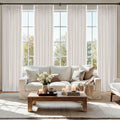 MIULEE Pinch Pleated Linen Curtains - 90 Inch Semi-Sheer Light Filtering Drapes | 4 Panels in Beige & White